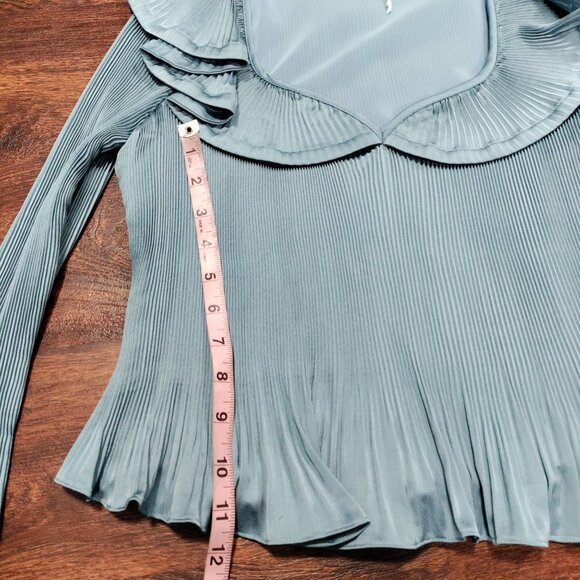 Derek Lam 10 Crosby Charis Pleated Ruffle Whimsy Top Long Bell Sleeves Blue S - Picture 13 of 15